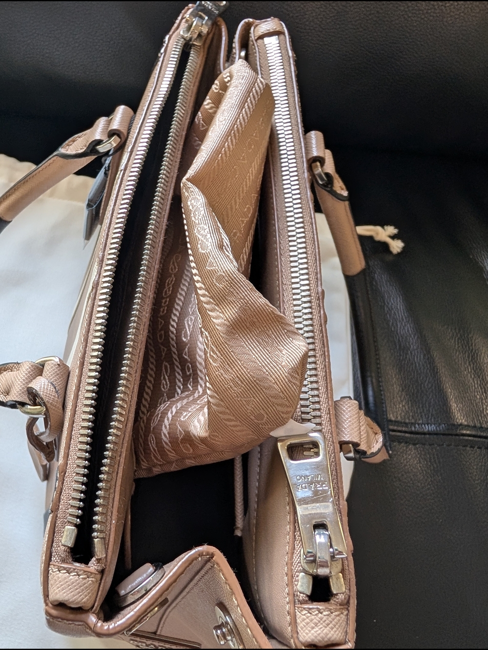 PRADA tricolor stripe Saffiano Top Handle Satchel - Picture 7 of 17